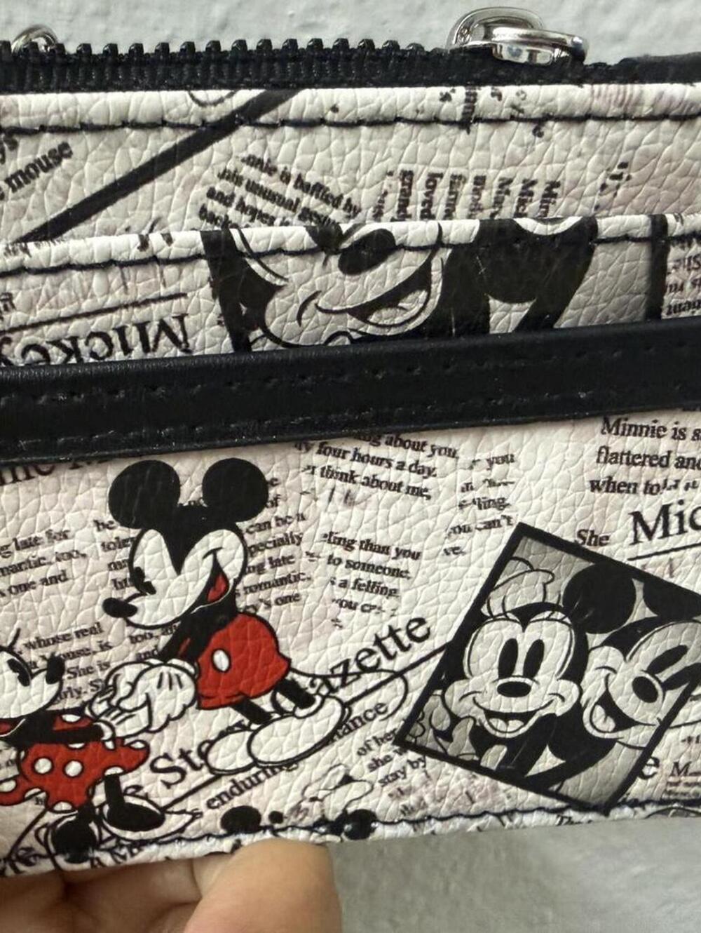Disney Mickey and Minnie Mouse Newspaper Print Leather Wallet